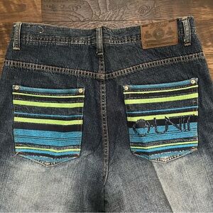 Vintage G Unit Spellout striped baggy skater denim jean shorts jorts Y2K Sz 34